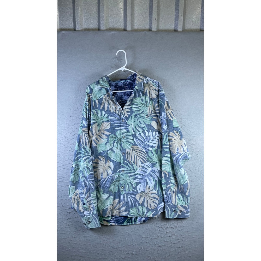 Tommy Bahama Coastline Cord Shirt Mens XL Blue Green Tropical Leaf Print